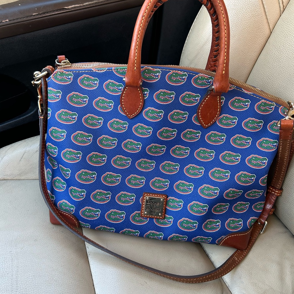 Dooney & Bourke Blue Florida Gators Logo Satchel With Brown Trim